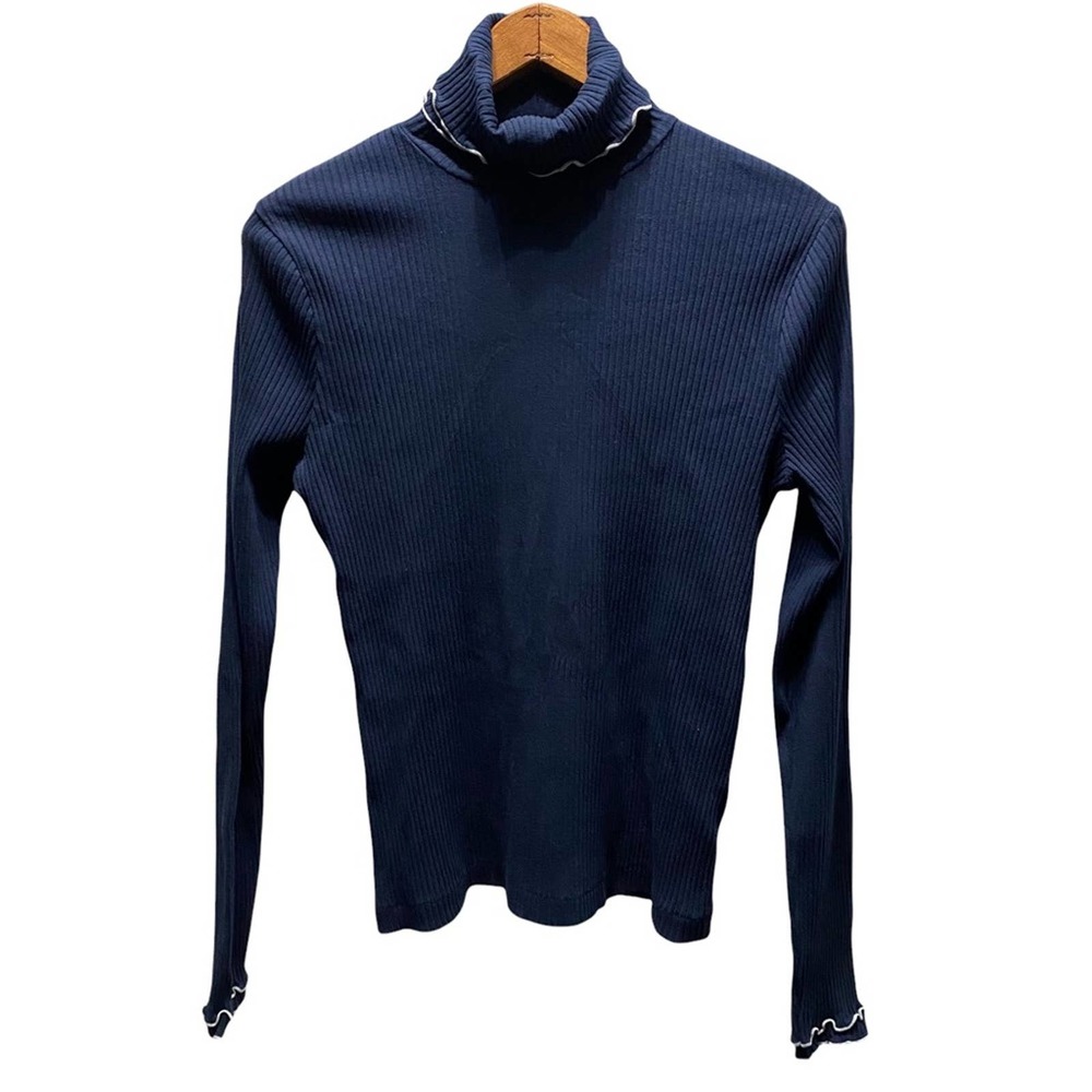 J Crew Navy Turtleneck Top with Ruffles Medium